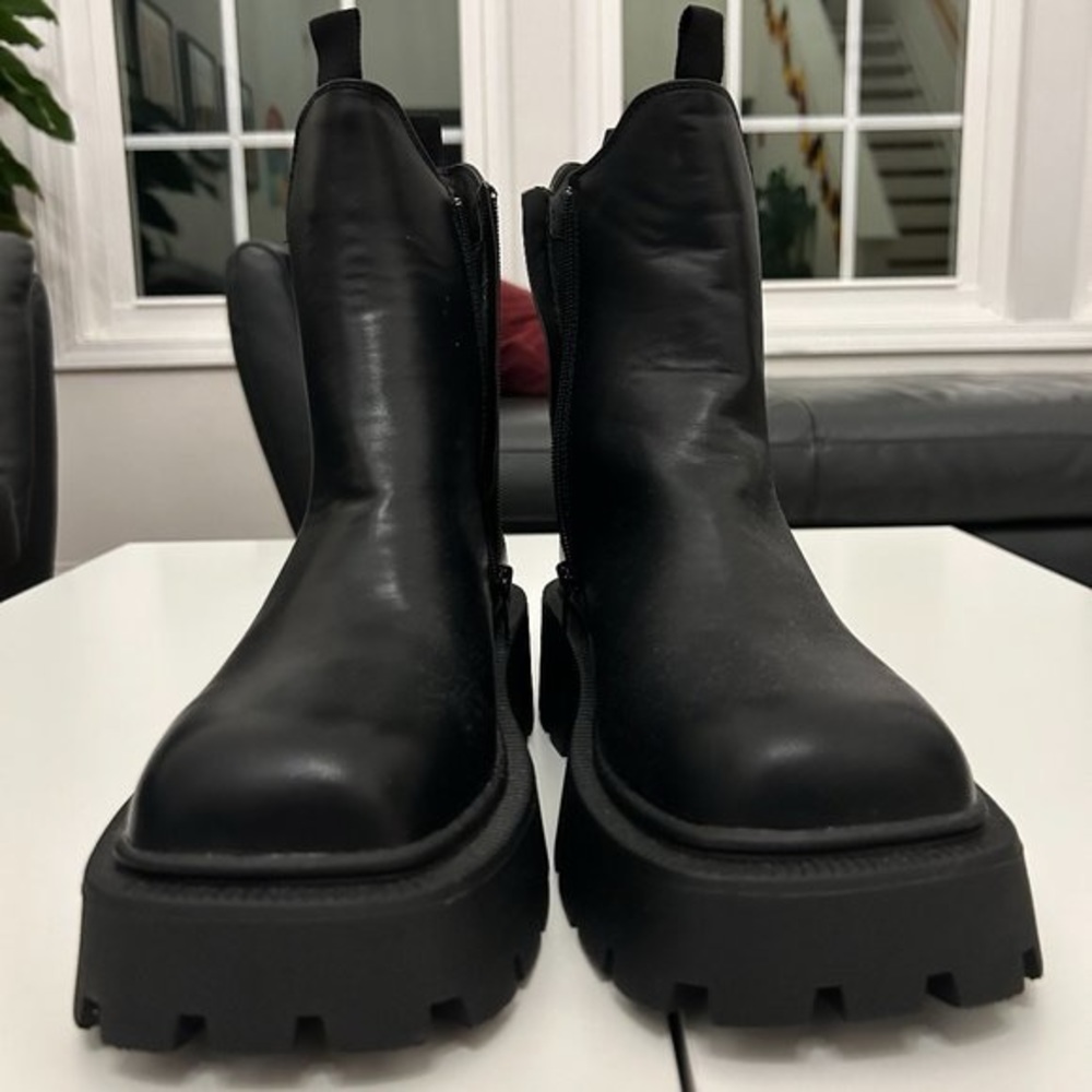 Nasty Gal Black Chunky Combat Moto Boots